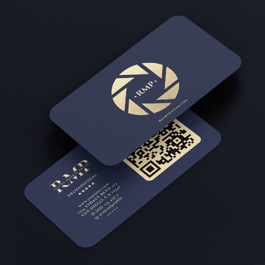 Gold Camera Lens Dark Navy Blue Fotograf Visitenkarte