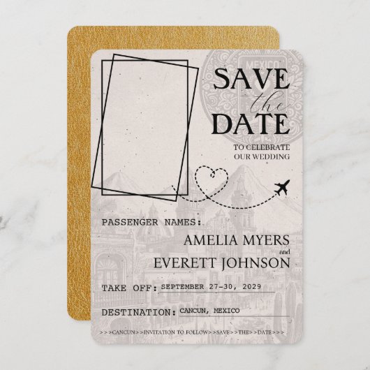 Gold Cancun Pass Save the Date (Vorne/Hinten)