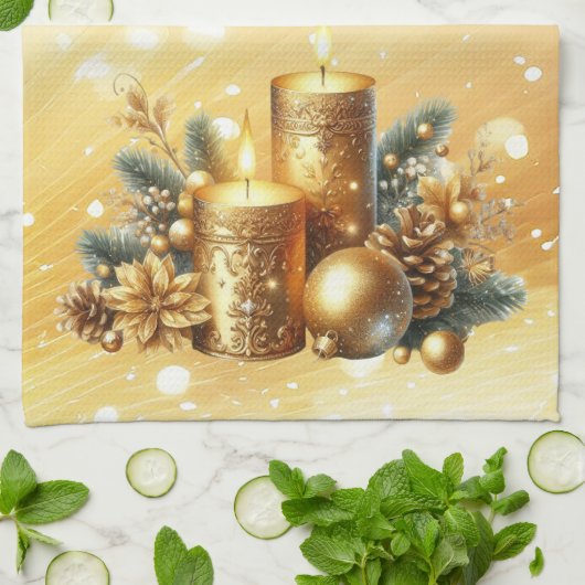 Gold Candles Weihnachtsküche Handtuch (Gefaltet)
