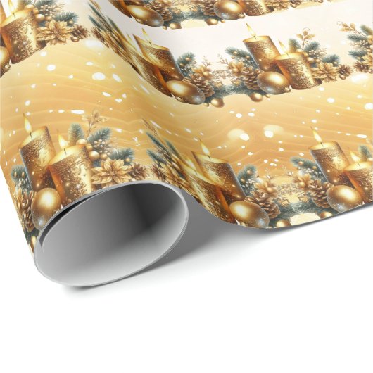 Gold Candles Weihnachtswrapping Paper Geschenkpapier (Rolleneckpunkt)