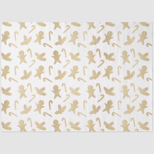 Gold Candy Canes Gingerbrett Männer Weiße Weihnach Seidenpapier (Vorderseite)