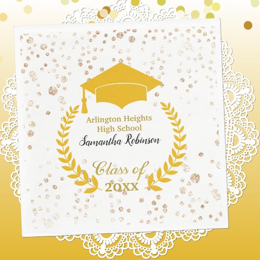 Gold Cap and Laurel Graduation Party Napkins Serviette