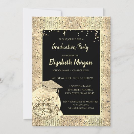 Gold-Cap, Disco-Ball, Violetserien Einladung (Vorderseite)