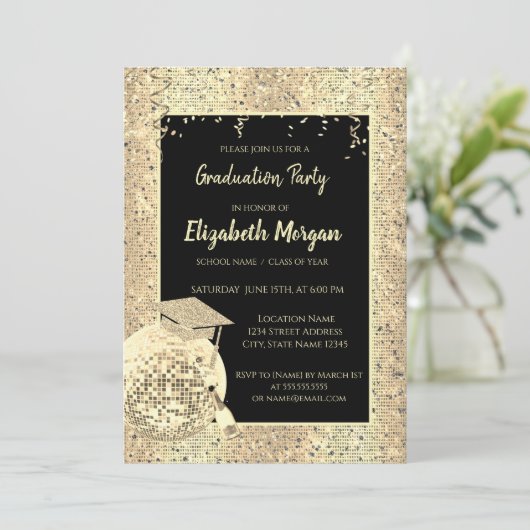 Gold-Cap, Disco-Ball, Violetserien Einladung (Stehend Vorderseite)