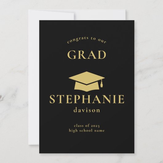Gold Cap Glückwunschs Grad Abschluss 2023 Black Ankündigung (Vorderseite)