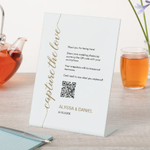 Gold Capture the Liebe QR Code Hochzeit Foto Aktie Sockelschild