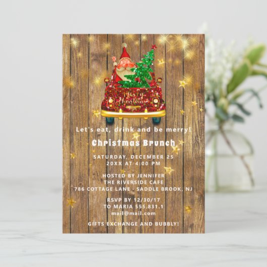 Gold Car Frohe Weihnachts-Brunch Abendessen SantaR Einladung (Stehend Vorderseite)