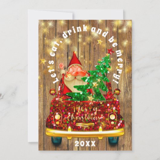 Gold Car Frohe Weihnachts-Brunch Abendessen SantaR Einladung (Rückseite)