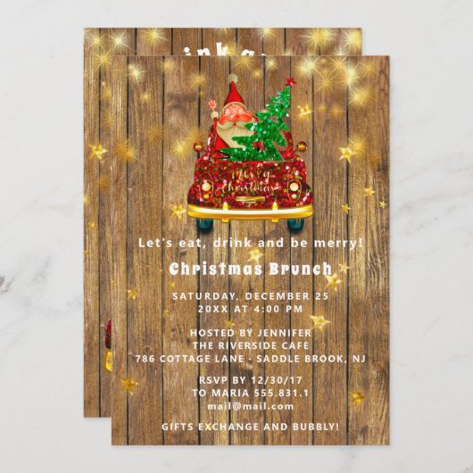 Gold Car Frohe Weihnachts-Brunch Abendessen SantaR Einladung (Vorne/Hinten)