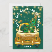 Gold Car Frohe Weihnachts Brunch Dinner Rot Grün Einladung (Rückseite)