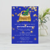 Gold Car Frohe Weihnachts Brunch Dinner Star Blue Einladung (Stehend Vorderseite)