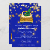 Gold Car Frohe Weihnachts Brunch Dinner Star Blue Einladung (Vorne/Hinten)