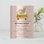 Gold Car Frohe Weihnachts Brunch Dinner Tree Rose Einladung (Stehend Vorderseite)