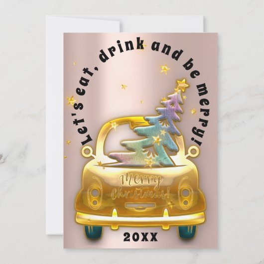 Gold Car Frohe Weihnachts Brunch Dinner Tree Rose Einladung (Rückseite)