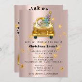 Gold Car Frohe Weihnachts Brunch Dinner Tree Rose Einladung (Vorne/Hinten)