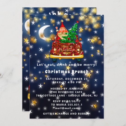 Gold Car Frohe Weihnachtsfeier Abendessen Santa Na Einladung (Vorne/Hinten)