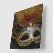 Gold Carnival Venetian Mask Masquerade Quadratische Wanduhr (Winkel)