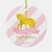 Gold Carousel Horse Baby's First Christmas Keramik Ornament (Vorne)