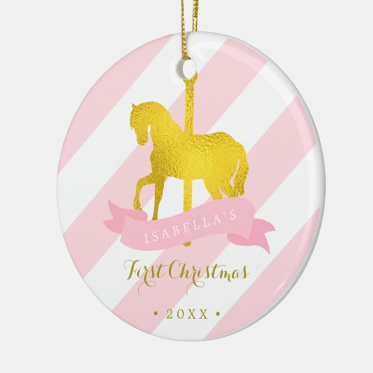 Gold Carousel Horse Baby's First Christmas Keramik Ornament (Links)