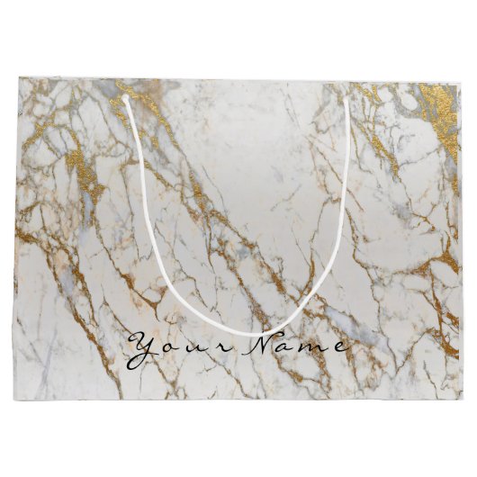Gold Carrara Marble Metallic Geschenk Grau Silber Große Geschenktüte (Rückseite)