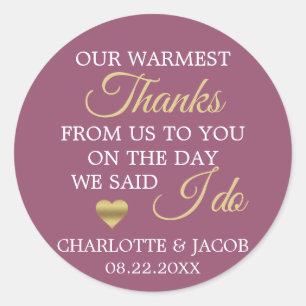 Gold CASSIS Wedding Heart Herzlichen Dank Runder Aufkleber