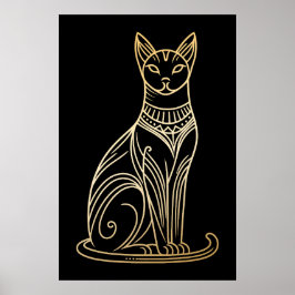 Gold Cat Illustration für Katzenliebhaber Lineart  Poster