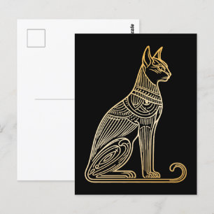 Gold Cat Illustration für Katzenliebhaber Lineart Postkarte