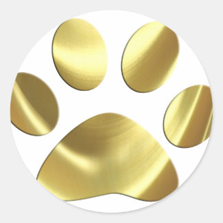 Gold Cat Paw Print Runder Aufkleber
