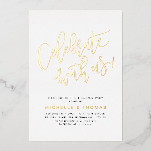 Gold Celebrate mit US-Skripte einfach Folieneinladung (Vorderseite)