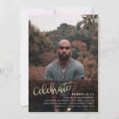 Gold Celebrate Script | Custom Foto Birthday Einladung (Vorderseite)