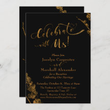 Gold "Celebrate with us" mit Botanicals auf schwar