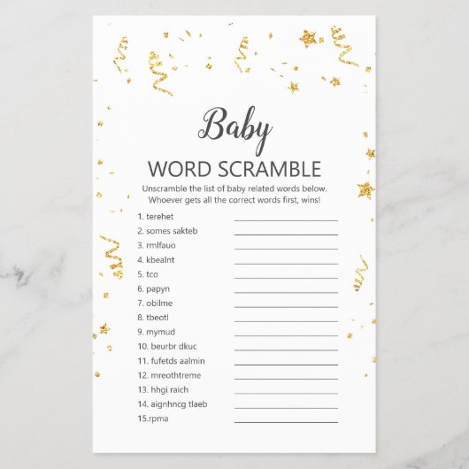 Gold Celebration Shower UK Baby Word Scramble Flyer (Vorne)