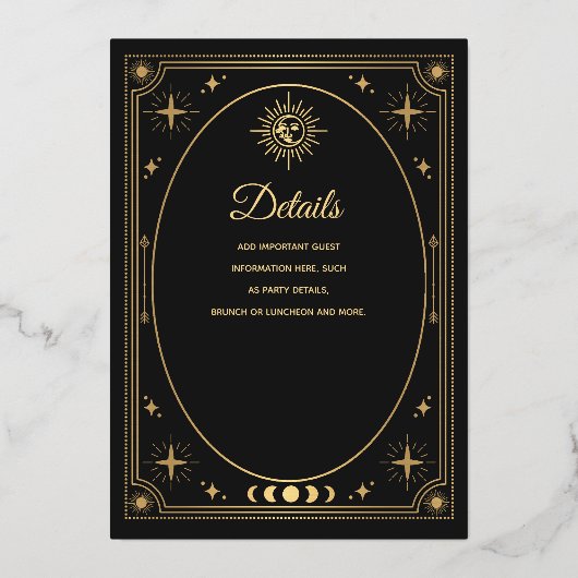 Gold Celestial Black Tarot Card Brautparty Folieneinladung (Rückseite)