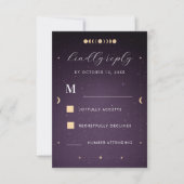 Gold Celestial Lila Galaxy Cosmic Wedding RSVP Karte (Vorderseite)