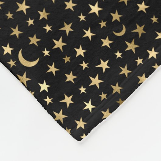 Gold Celestial Moon and Stars Black Fleecedecke (Ecke)