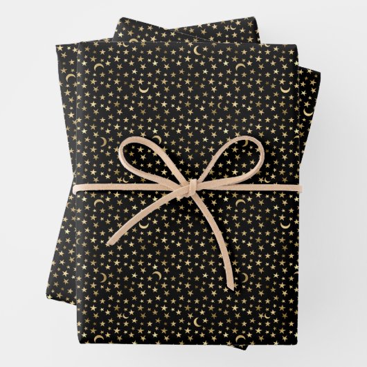 Gold Celestial Moon and Stars Black Geschenkpapier Set (Beispiel)