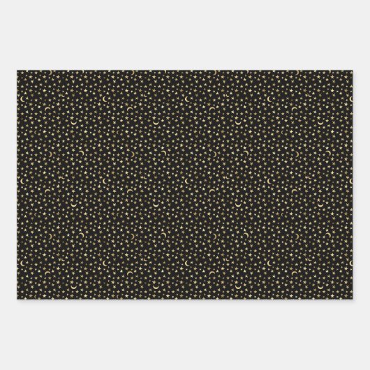 Gold Celestial Moon and Stars Black Geschenkpapier Set (Vorderseite 3)