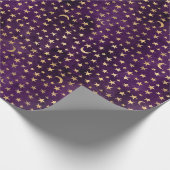 Gold Celestial Moon and Stars Dunkel Lila Geschenkpapier (Ecke)