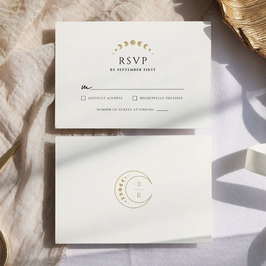 Gold Celestial Moon Wedding RSVP Karte