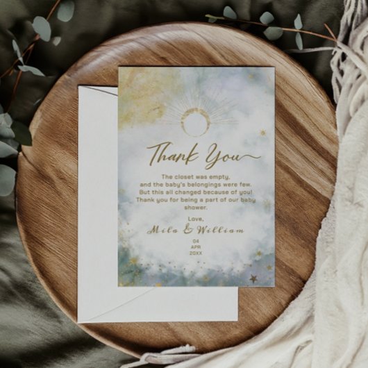 Gold Celestial Sky Watercolor Babydusche Dankeskarte