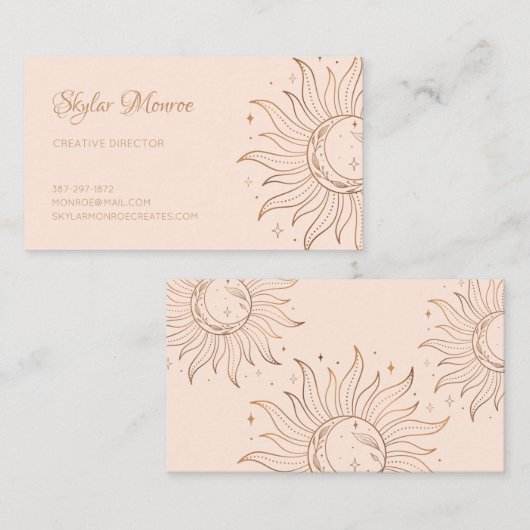 Gold Celestial Sun & Moon in Blush Visitenkarte (Vorne/Hinten)