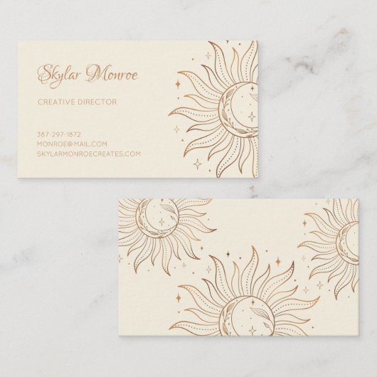 Gold Celestial Sun & Moon Ivory Business Card Visitenkarte (Vorne/Hinten)