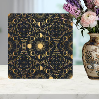 Gold Celestial Sun Moon Phases Geometric Pattern Fliese