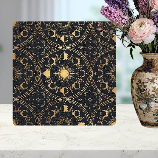 Gold Celestial Sun Moon Phases Geometric Pattern Fliese