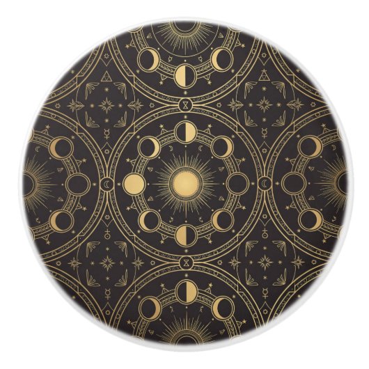 Gold Celestial Sun Moon Phases Geometric Pattern Keramikknauf (Vorderseite)