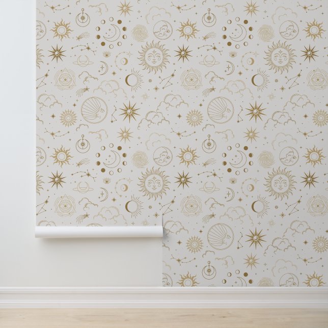 Gold Celestial Sun Moon Stars Tapete (Anwendung)