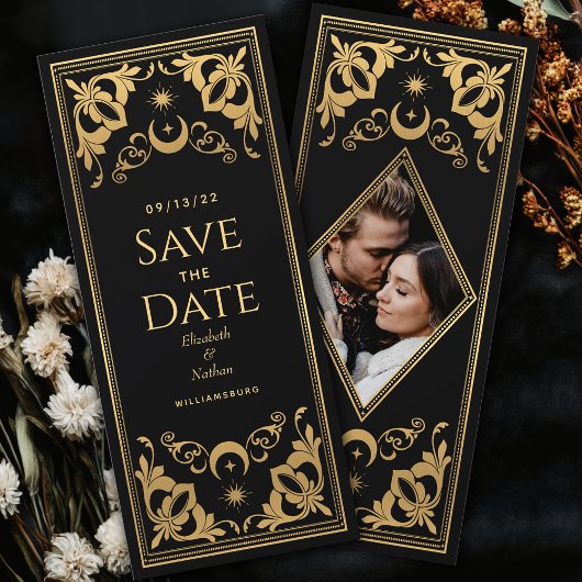 Gold Celestial Tarot Wedding Foto Save the Date Einladung
