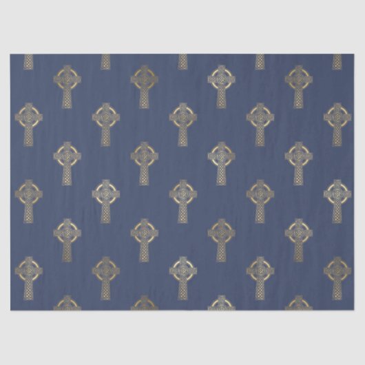 Gold Celtic Cross auf Navy Blue Decoute Seidenpapier (Vorderseite)