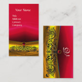 GOLD CELTIC DRAGONS RED RUBY GEMSTONE MONOGRAM VISITENKARTE (Vorne/Hinten)