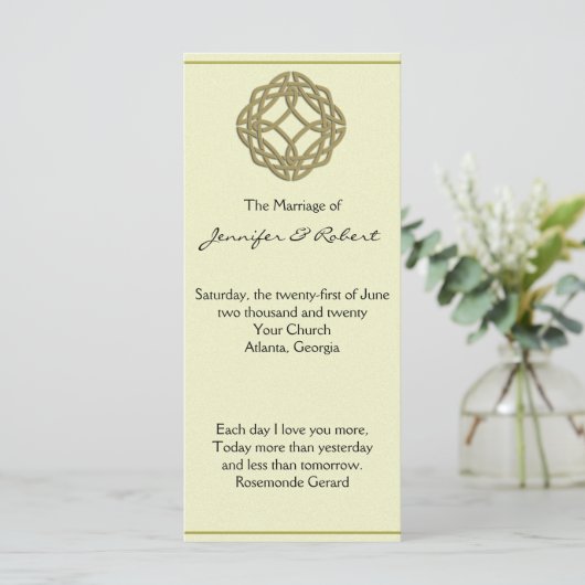 Gold Celtic Eternity Knot Wedding Programm (Stehend Vorderseite)